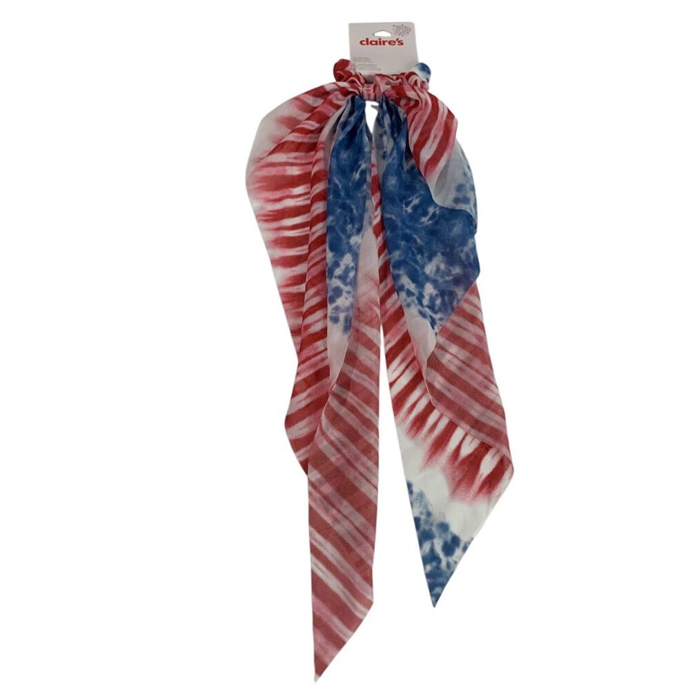 Claires New Hair Elastics Sheer Fabric Cover Train Tail Patriotic